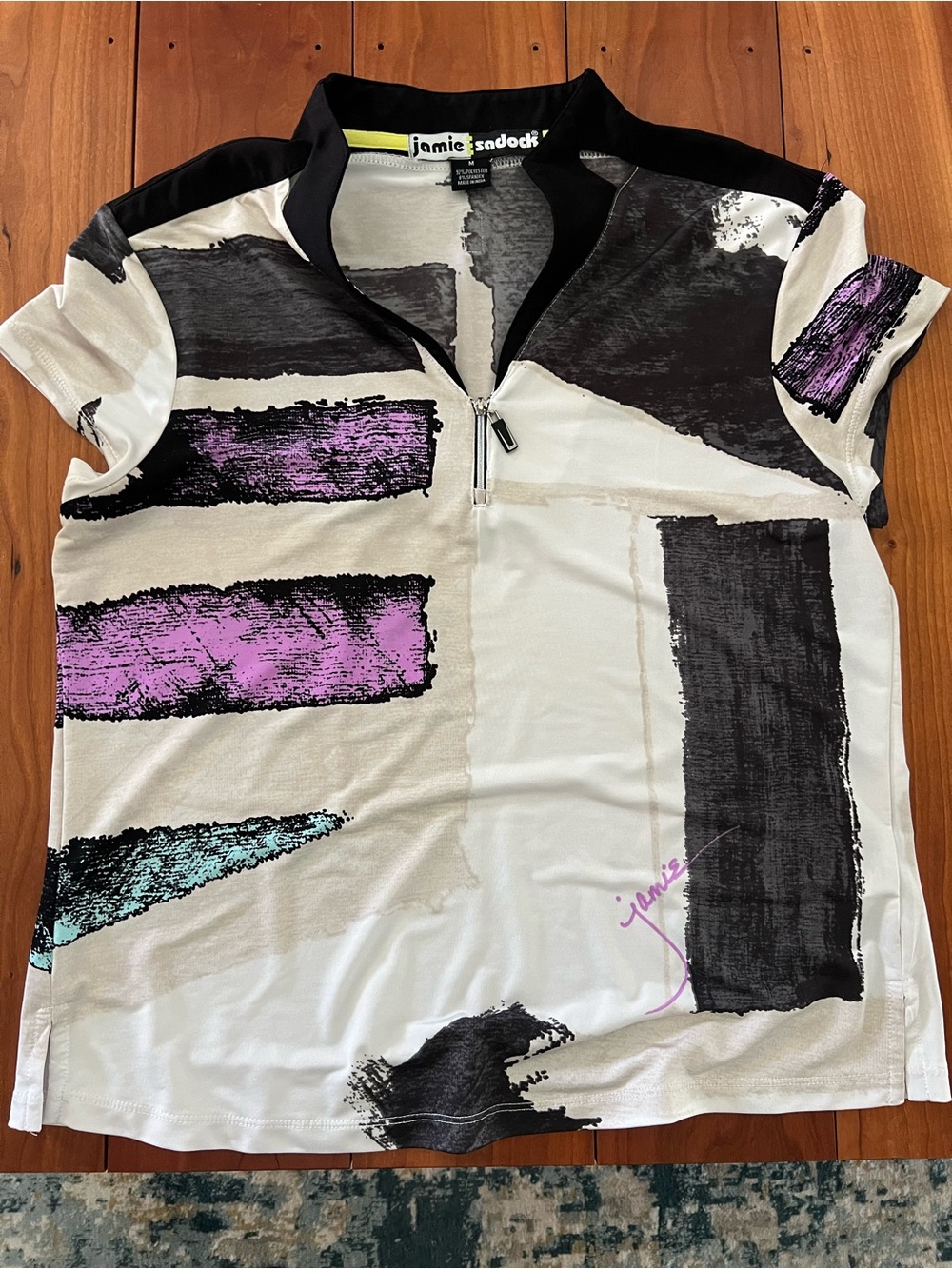 Jamie Sadock Abstract Print Golf Polo - White, Black & Purple—like new!